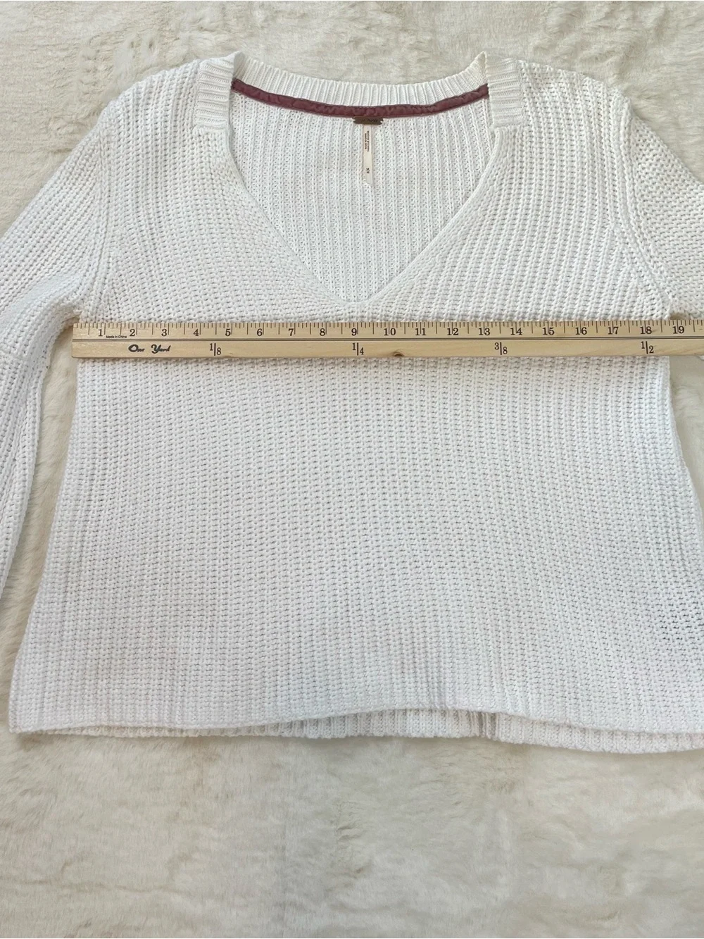 Free People White V-Neck Bell Sleeve Knit Sweater